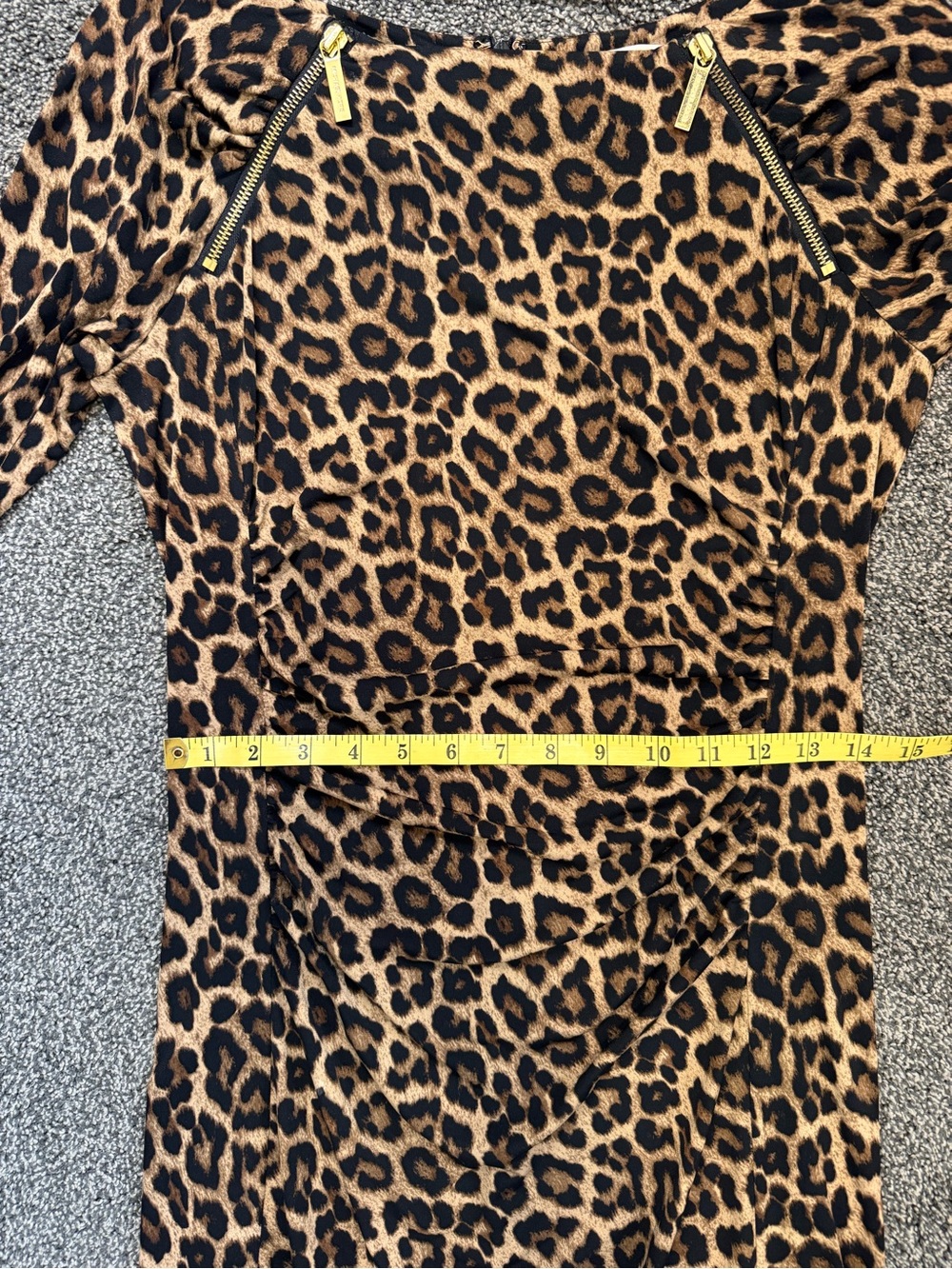 Michael Kors Leopard Print Ruched Sheath Dress Brown/Black Size Small 3/4 Sleeve - Picture 11 of 15